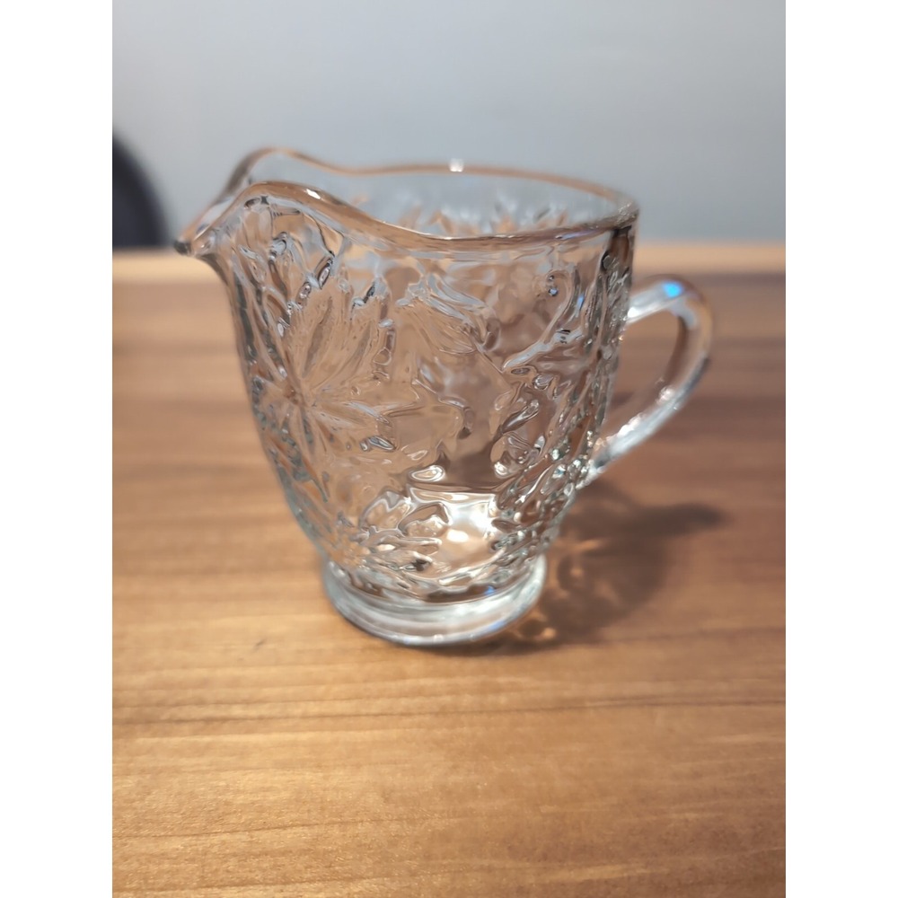 Princess House Fantasia Clear Pressed Glass Creamer Floral Pattern Pitcher